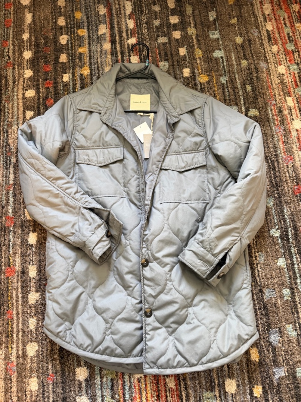 Thread & Supply Light Gray Quilted Shirt Jacket